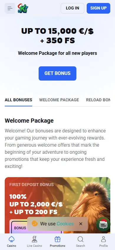 Koru Casino promotions screen on mobile