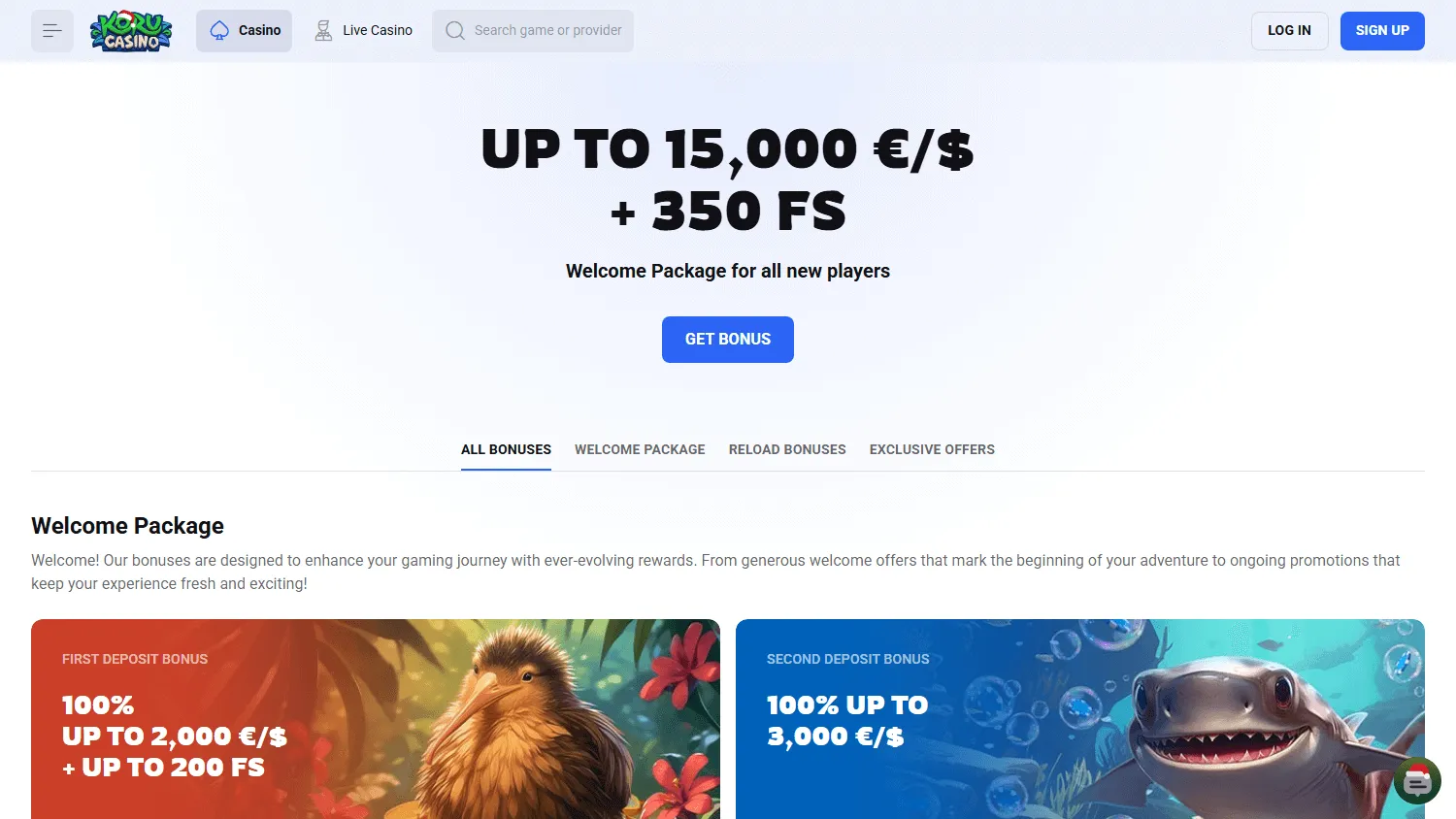 Koru Casino promotions screen on desktop